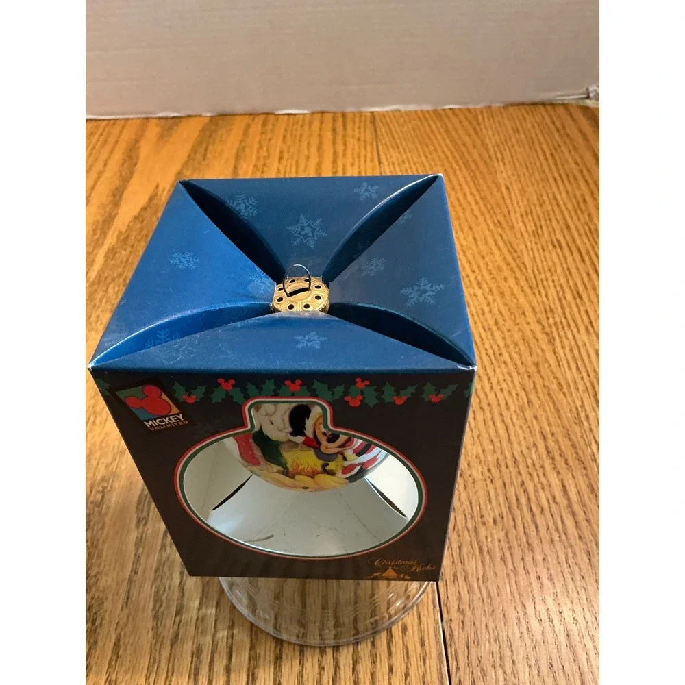 VTG Mickey Unlimited Christmas by Krebs Glass Ornament Santa Mickey Pluto